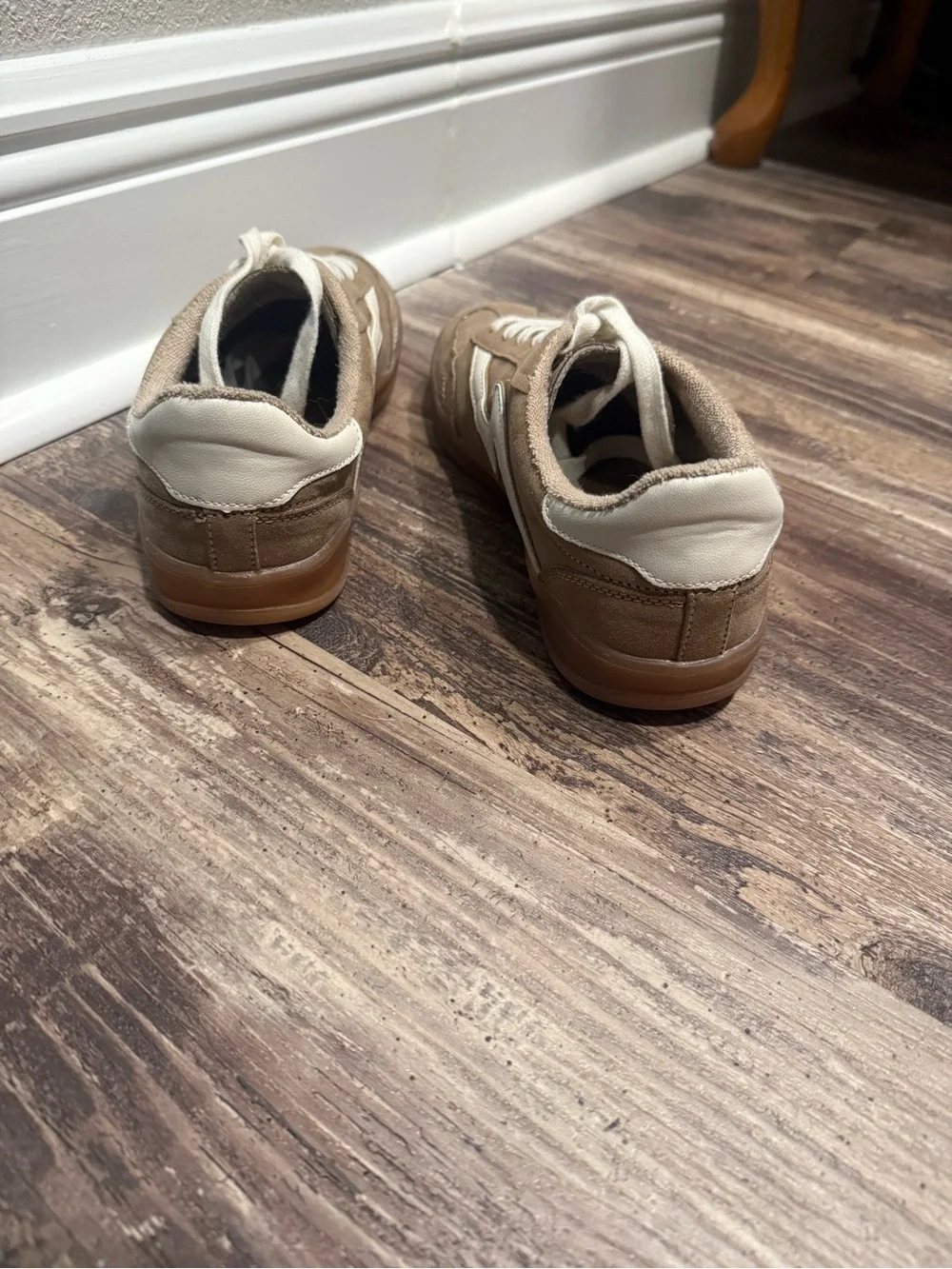 Madden Girl Tan Suede Sneakers with White Trim